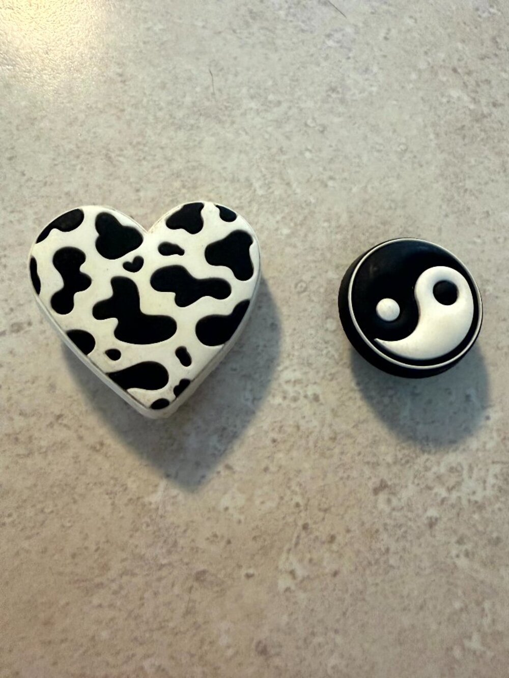 black and white ying yang and heart Croc shoe charms Jibbitz Set of 2